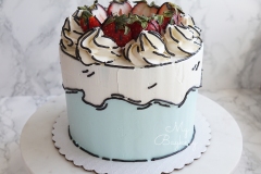 Soft Vanilla Cake with Yogurt Whipped Cream and Fresh Strawberries