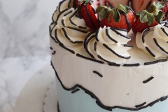 Soft Vanilla Cake with Yogurt Whipped Cream and Fresh Strawberries