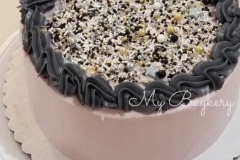 Vanilla Cake with Crushed Oreo in between layers.
