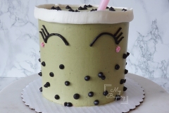 Matcha Bubble Tea Drink - Chocolate Cake with Strawberry Swiss Meringue Buttercream filling. Covered in Matcha Swiss Meringue Buttercream