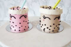 Mini Boba Drinks - Chocolate Cake with Strawberry Swiss Meringue Buttercream filling. Covered in Matcha Swiss Meringue Buttercream