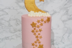 Black Sesame Cake with Red Bean Swiss Meringue Buttercream. Marshmallow Fondant Stars and Moon