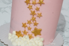 Black Sesame Cake with Red Bean Swiss Meringue Buttercream. Marshmallow Fondant Stars and Moon